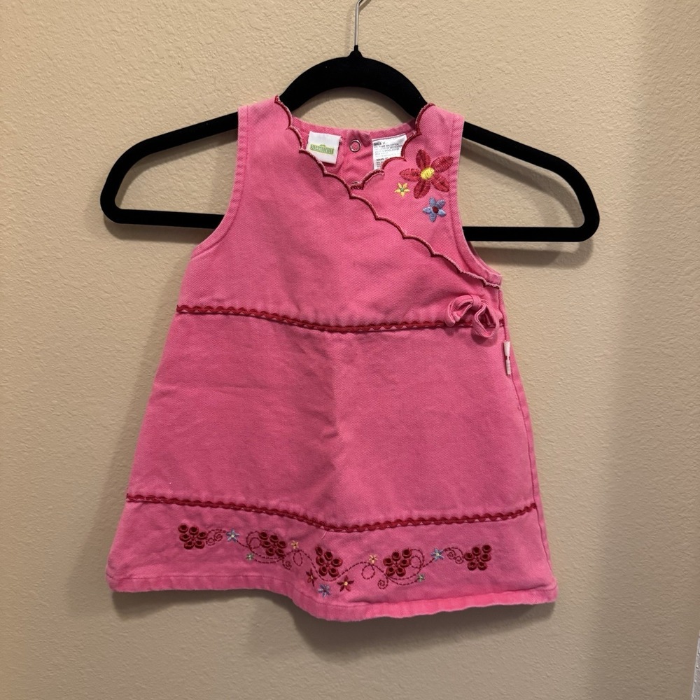 Y2K Sesame Street Girls Pink Overall Dress 3T Floral Embroidered Ruffle